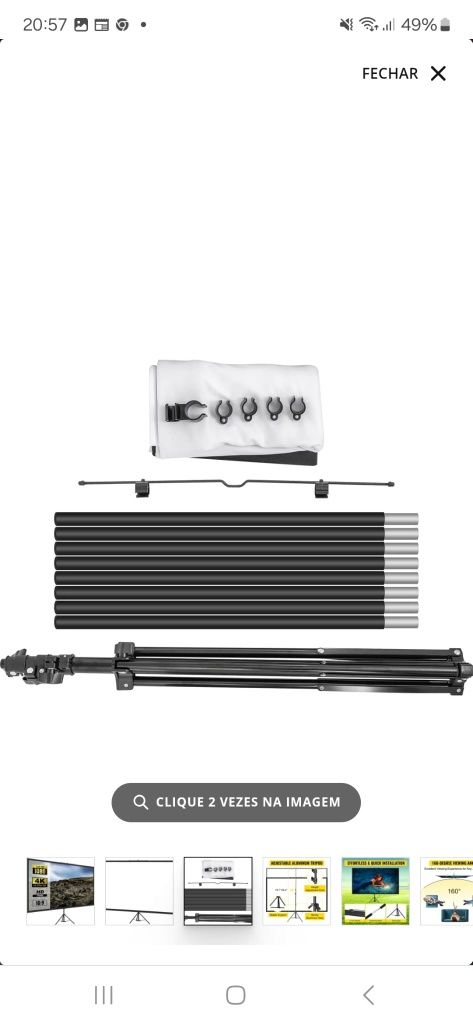 Tela para projector VEVOR com tripé, diagonal 100"