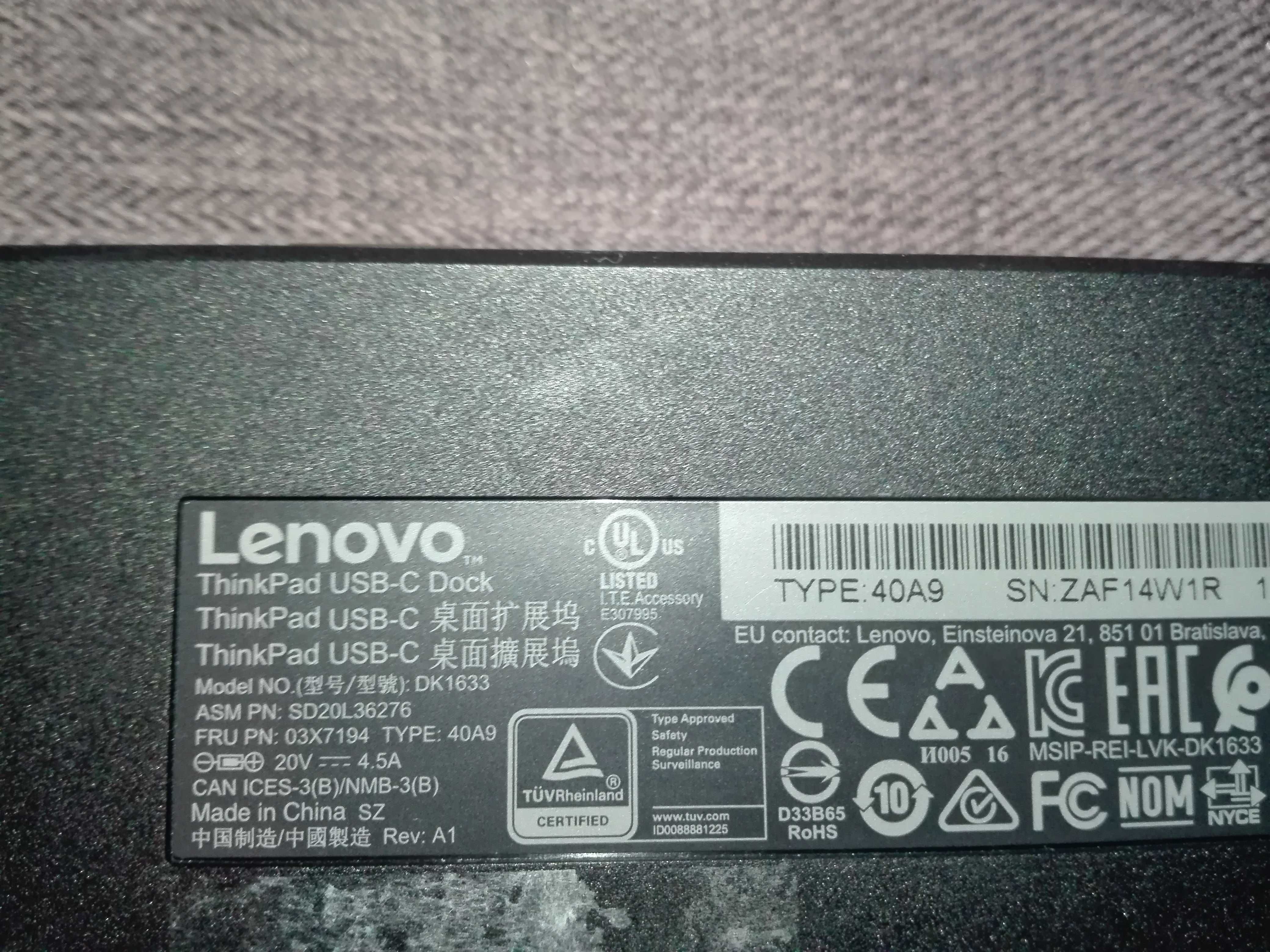 Док-станція Lenovo DK1633 ThinkPad USB-C Dock 40A9