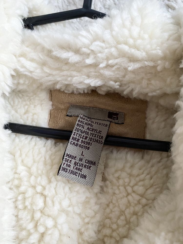 Kożuch kożuszek beżowy kremowy płaszcz futro vintage rozmiar S 36
