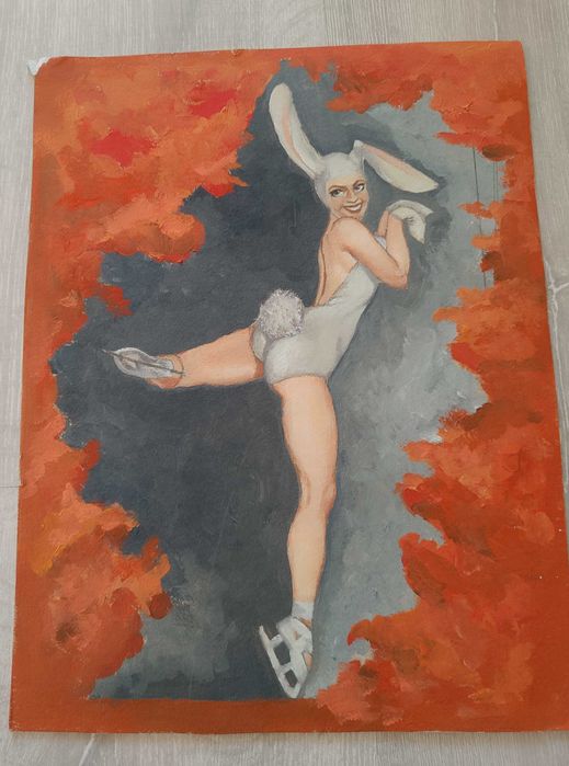 Obraz retro pin up króliczka na lodzie 25x35 cm