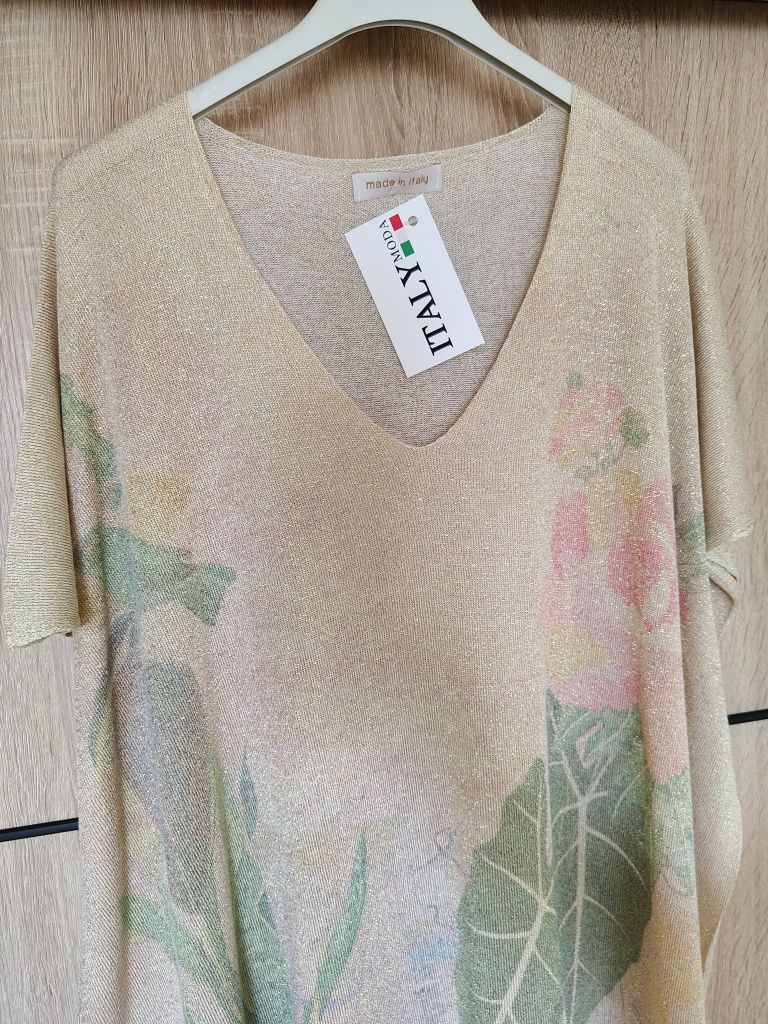 Bluzka elegancka złota nitka plus size 54 56 duży rozmiar
