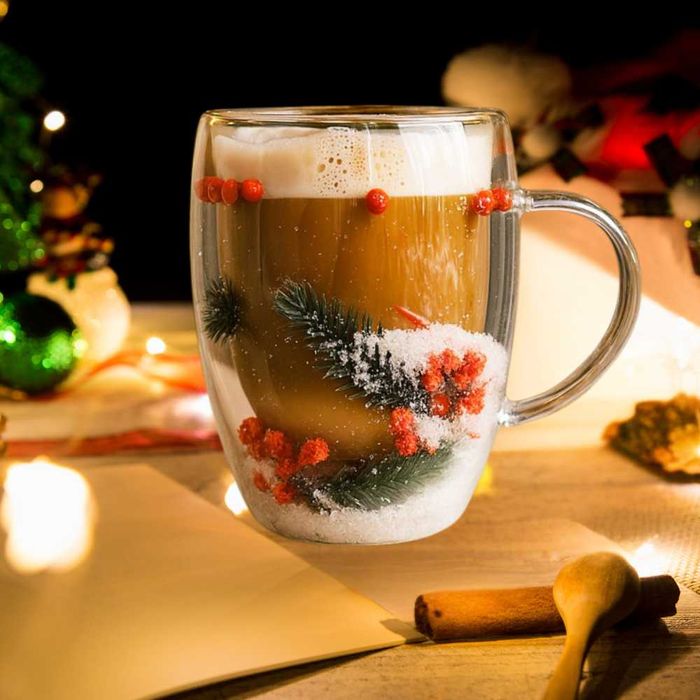 Szklanka termiczna, świąteczna z kwiatami i świerkową gałązką 300 ml