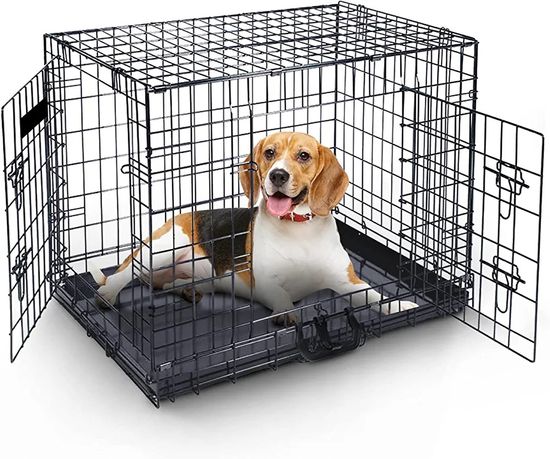 Klatka dla psa 61 cm – czarna metalowa składana klatka dla zwierząt do