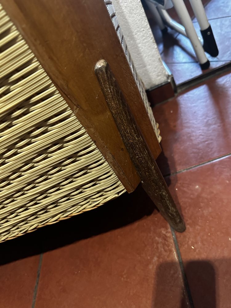 Vintage siedzisko pufa rattanowe drewniane solidne ze schowakiem
