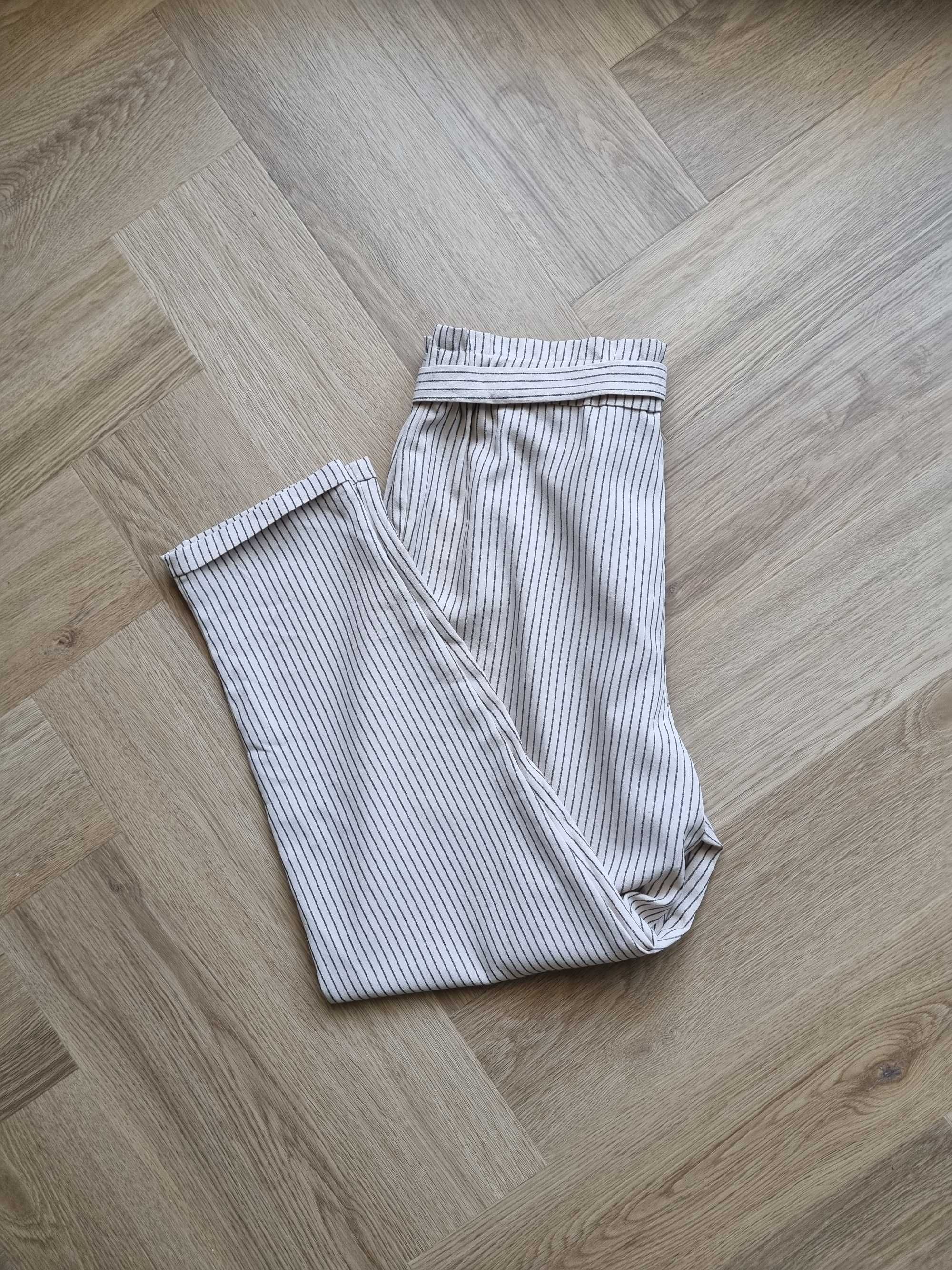Damskie szerokie luźne spodnie w paski eleganckie wysoki stan