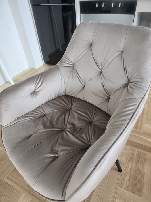 6szt Krzesło Tapicerowane Welurowe Velvet Beż Kaszmir