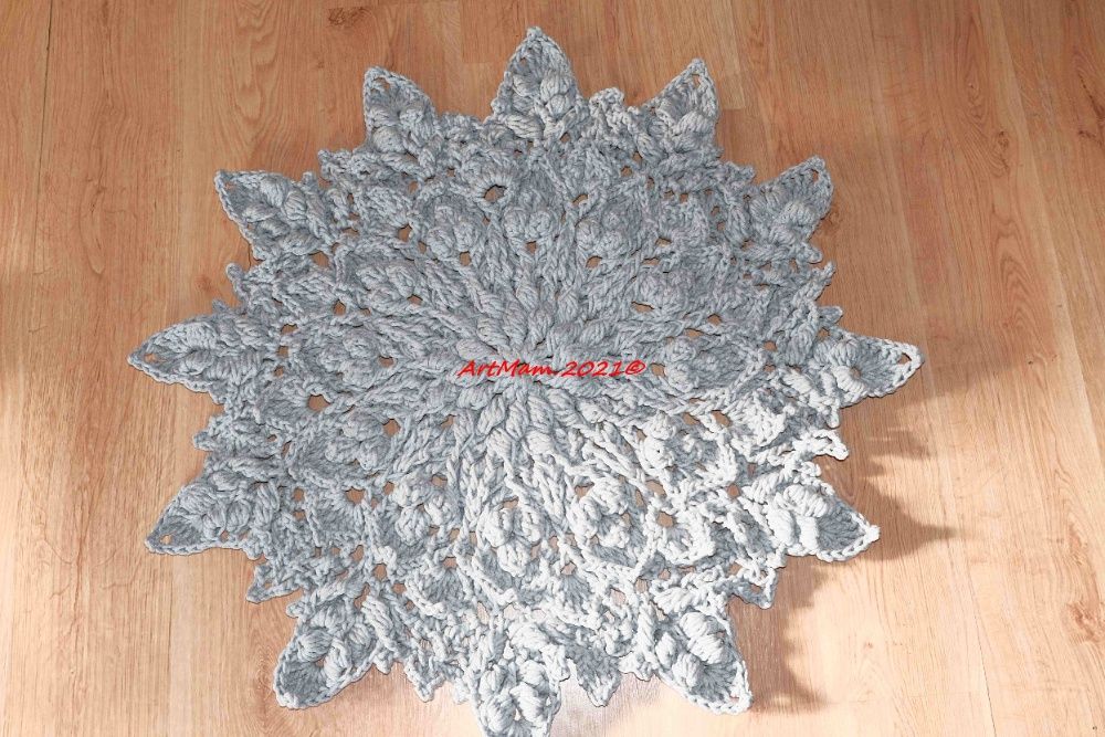 90 cm- Okrągłe maluchy dywan na szydełku ze sznurka:-)