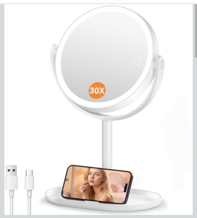 Auxmir powiększające lusterko do makijażu z podświetleniem