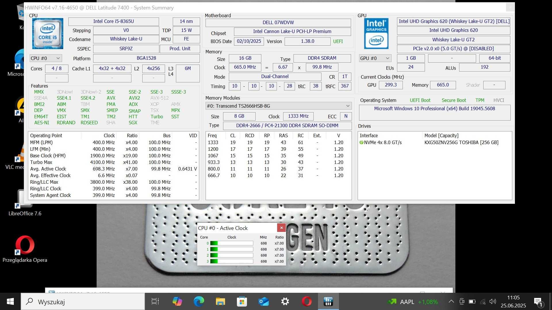 Piękny i MOCNY DellLatitude 7400 i5-8th/16GbDDR/256SSDNVME/Bateria3-4H