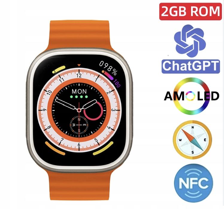 Smartwatch Hk9 Ultra 2 Max Amoled Menupl Srebrna Koperta Pomarańczowy