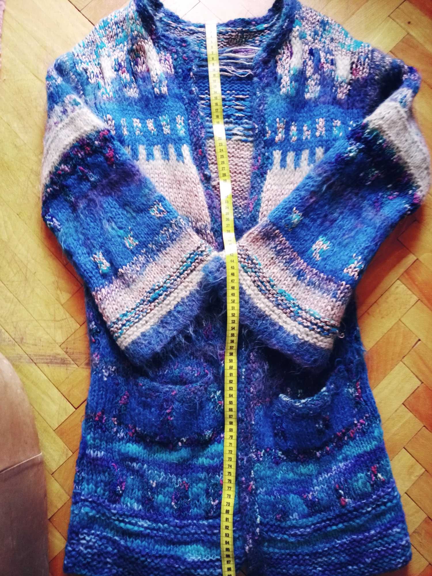 Długi sweter , handmade, wełna , boucle