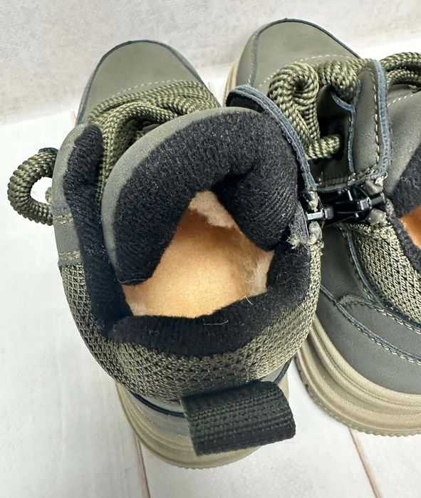 Зимові дитячі черевики MD на овчині сірий/хакі 32-37