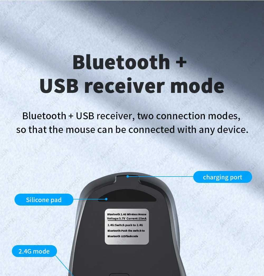 Бездротова миша Aieach Bluetooth + USB,акумуляторна,безшумна,DPI