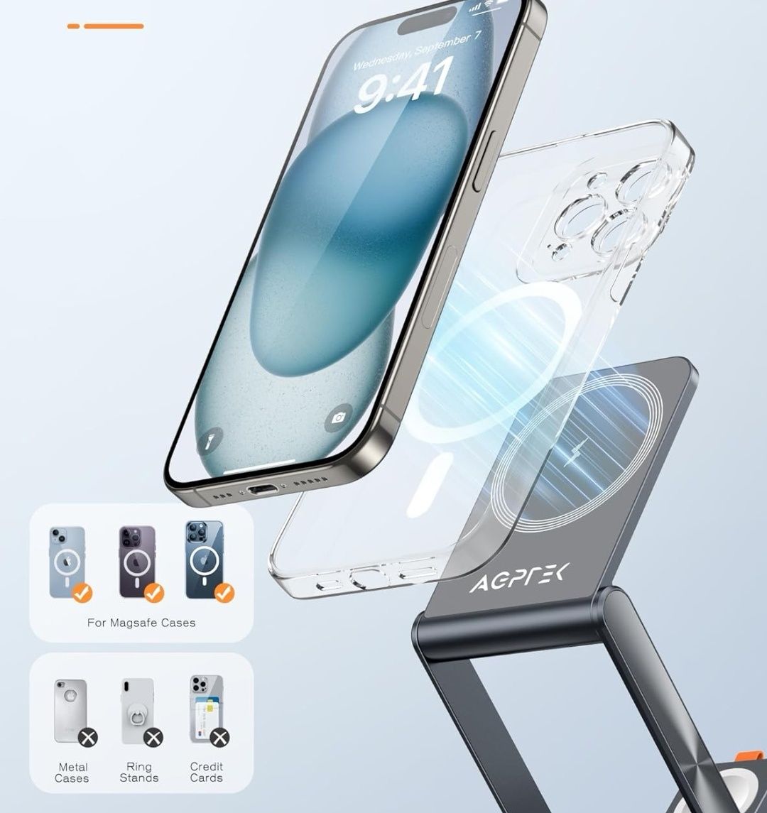 AGPTEK Magnetyczna stacja ładująca 3 w 1, ultra cienka
