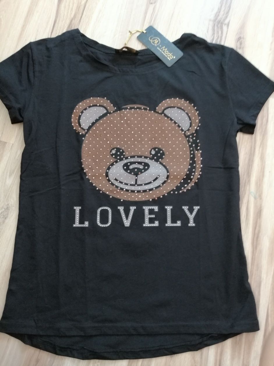 Nowa bluzeczka bluzka t-shirt miś cyrkonie S/M
