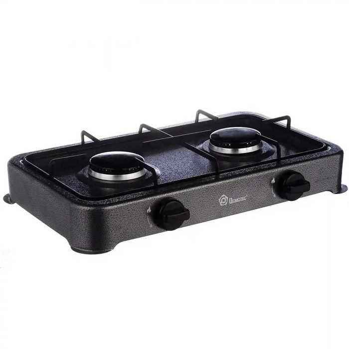 Настільна газова плита DOMOTEC 6602, 2 конфорки, газовий таганок