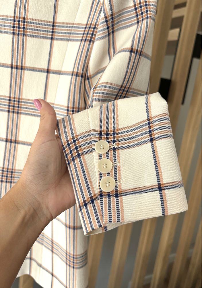 Maje - Marynarka damska w kratę 36 S E19 Vanilla Carreaux żakiet