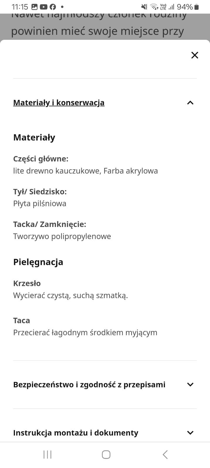 Czarne drewniane krzesełko do karmienia Ikea blames