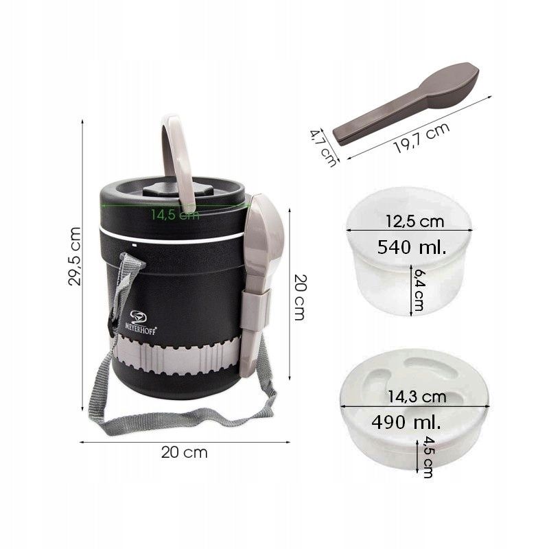 termos obiadowy menażka lunch box +3 pojemniki pasek sztućce jakość pp
