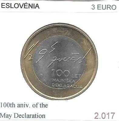 Eslovénia - - - 3 Euros - 2017 - - - Declaração de Maio - - - Moeda