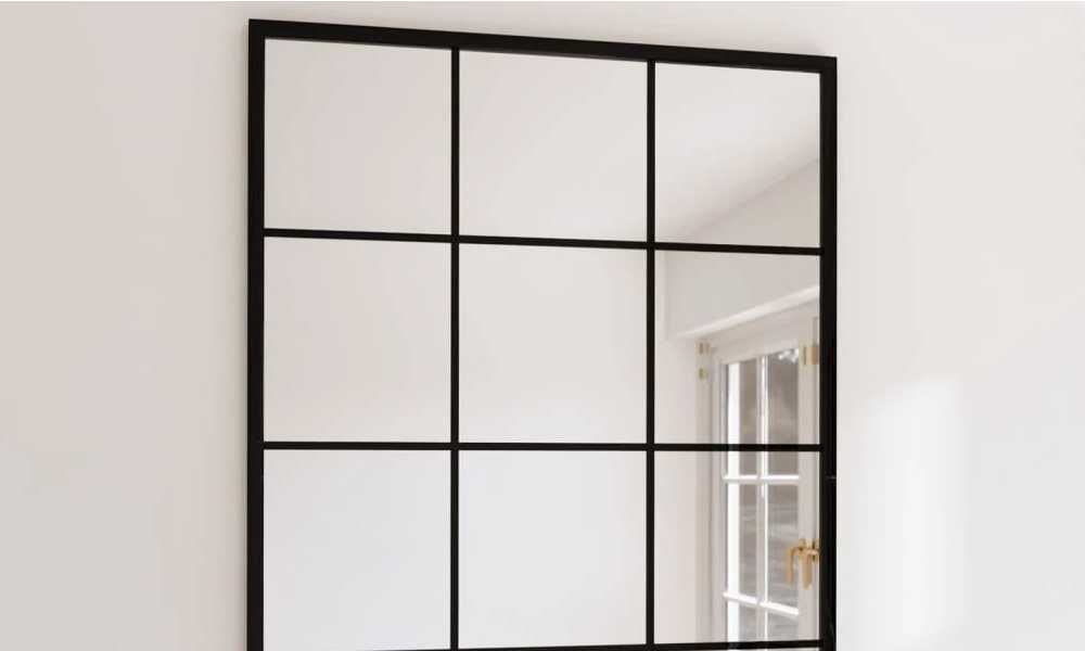 Lustro ścienne, czarne, 100 x 60 cm, metal czarne kratka