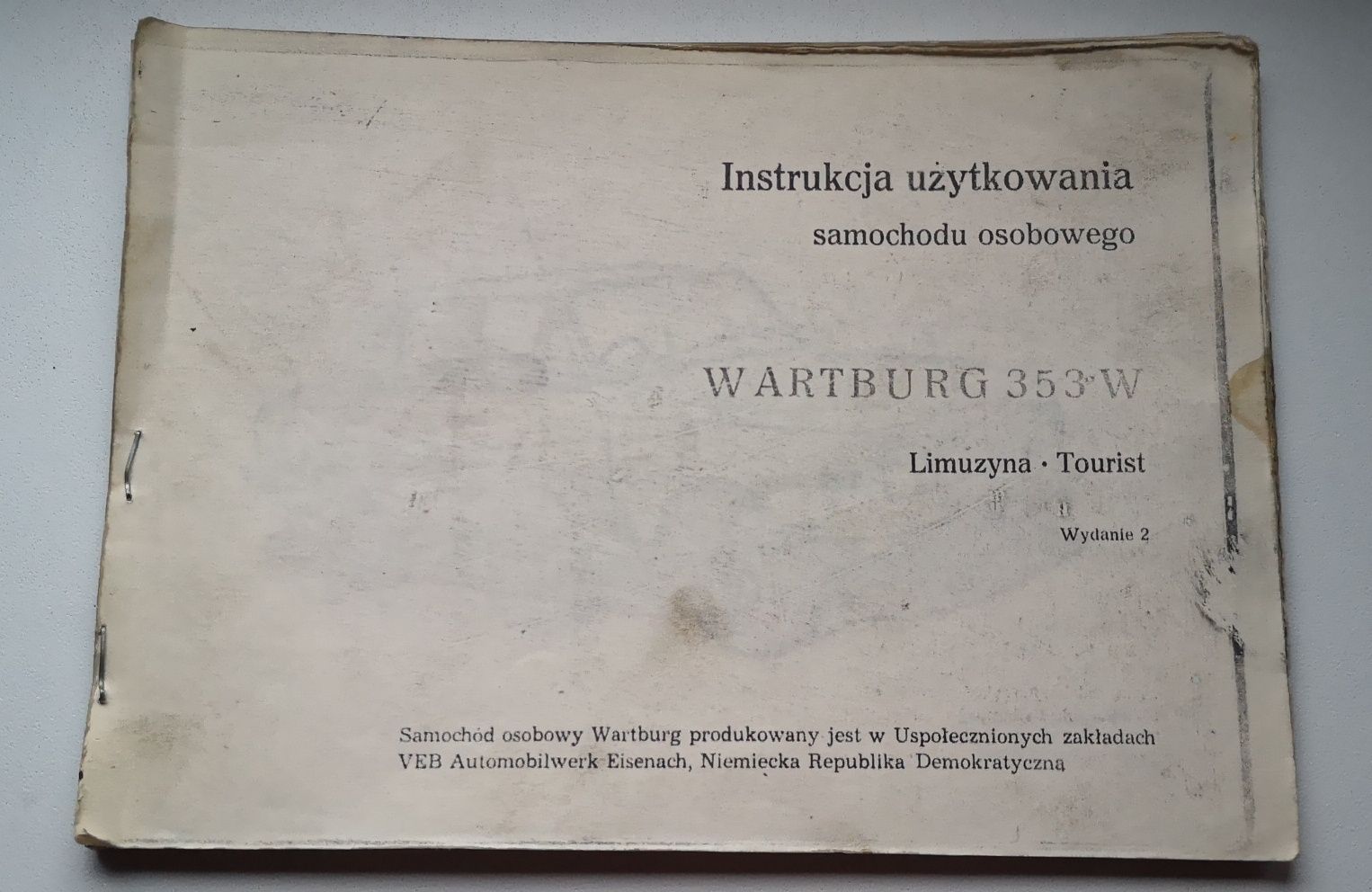 Książka oraz instrukcja samochodu osobowego Wartburg 353W
