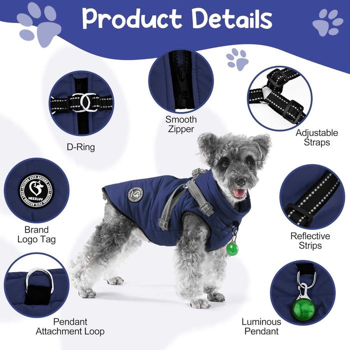 Ciepłe Ubranko Kurtka Dla Psa Roz. M Z Szelkami I Światłem Led