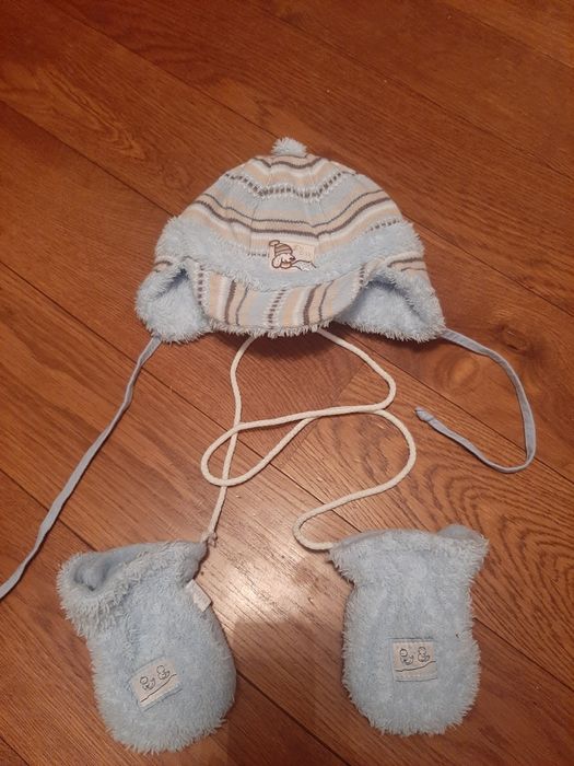 Czapka niemowlęca maja 46 niebieska + rekawiczki