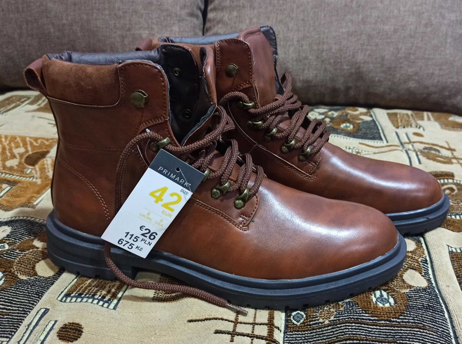 Нові чоловічі коричневі черевики Primark 42 розміру устілка 26,5 см