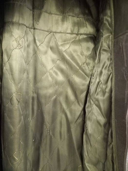 Шкіряне пальто довге осінь/ зима, колір темно-зелене