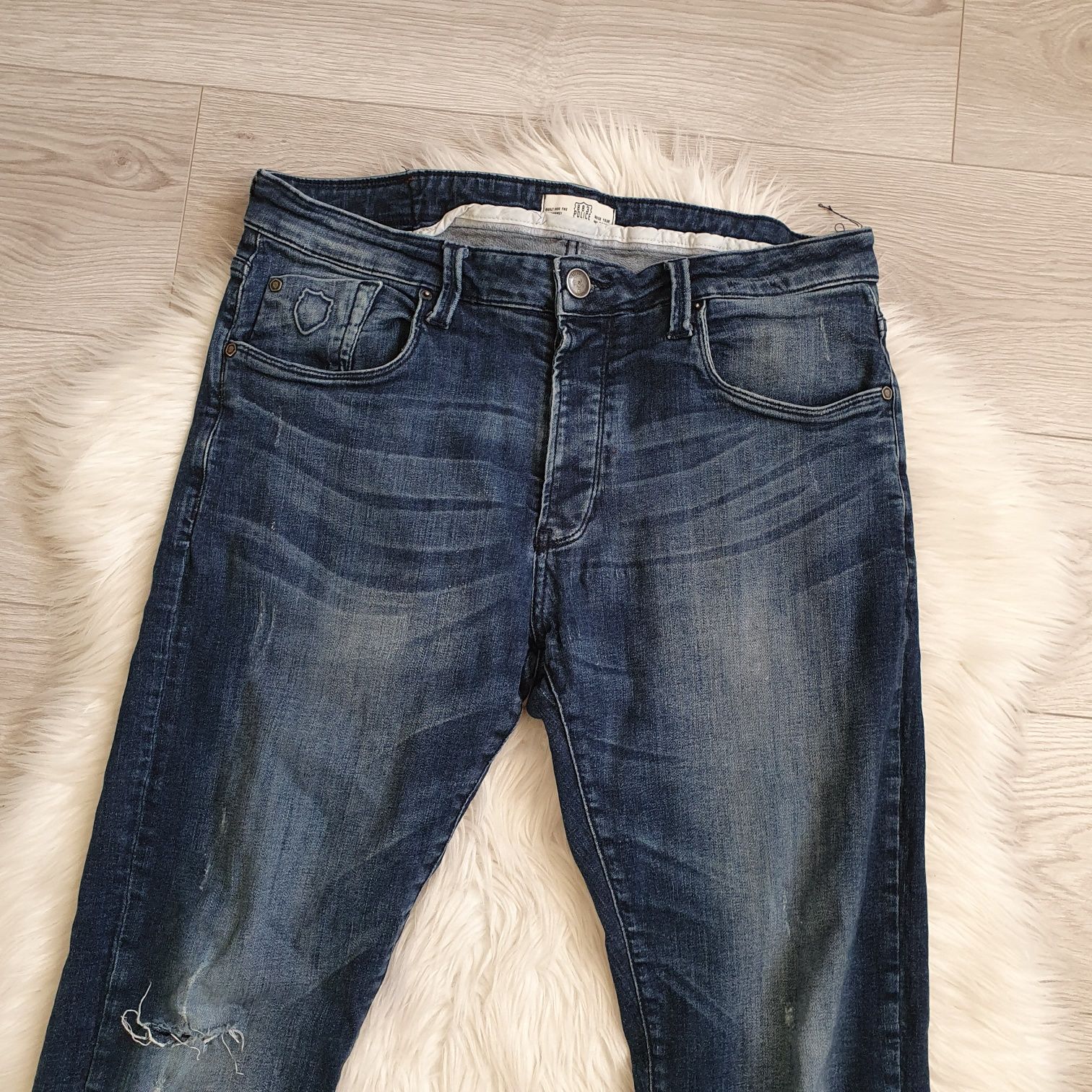 883 police spodnie jeansy męskie dżinsy premium slim fit dziury L XL42