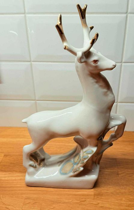 Porcelanowy jeleń Połonne (ZSRR) – duża figurka 33 cm