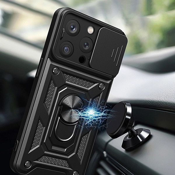 Pancerne etui z podstawką i osłoną aparatu do iPhone 15 Pro Max Hybrid