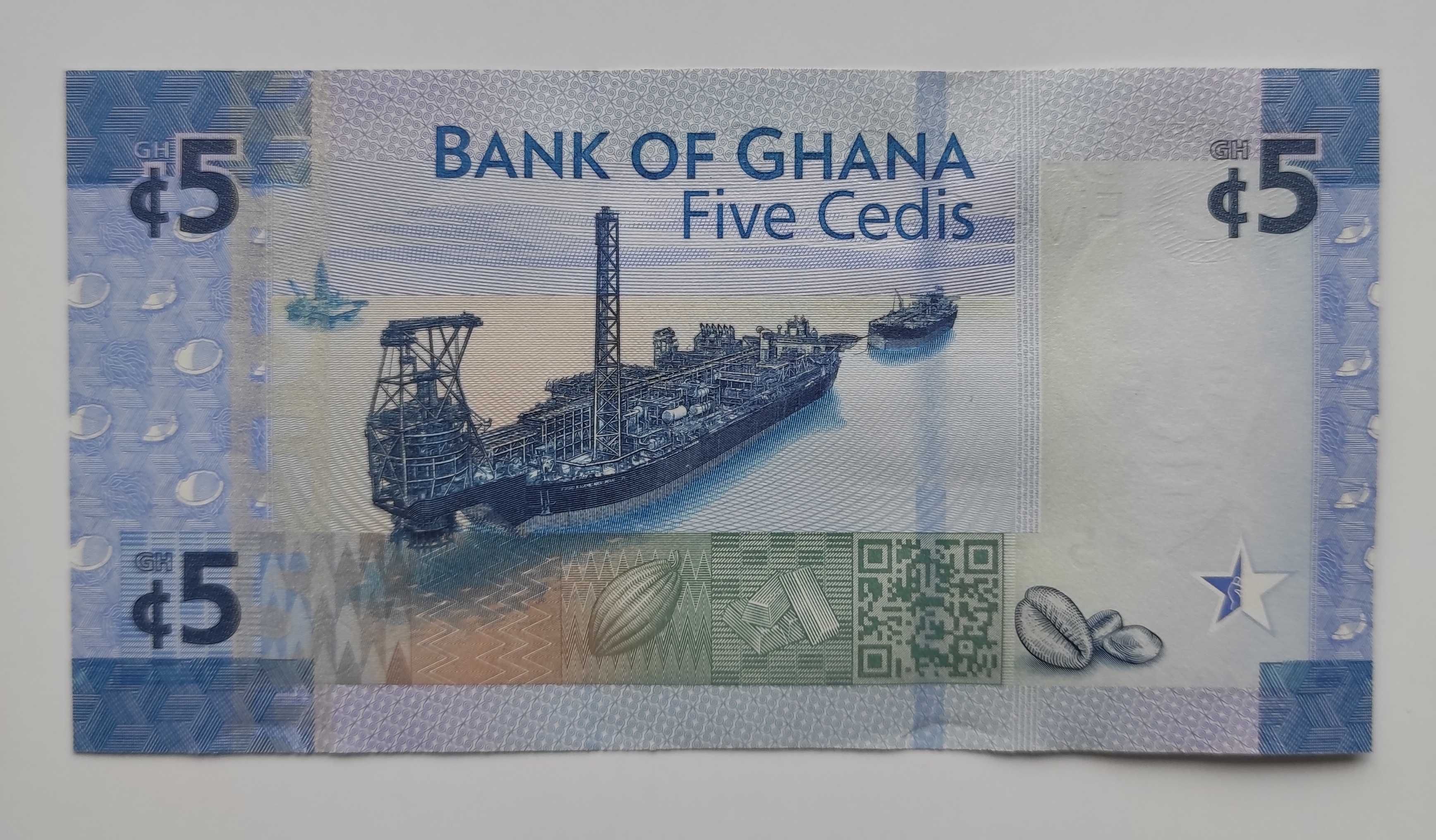 Banknot 5 cedis Ghana 60 lat Banku Centralnego Ghany UNC