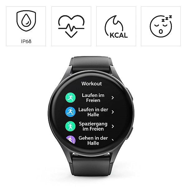 Smartwatch Hama 8900 GPS AMOLED 1.43" z paskiem silikonowym - czarny