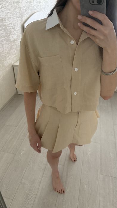 Літній костюм спідниця-шорти сорочка S-M