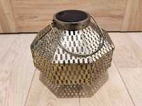 Ażurowa wisząca lampa solar led antyczne złoto orient lampion 24x21cm