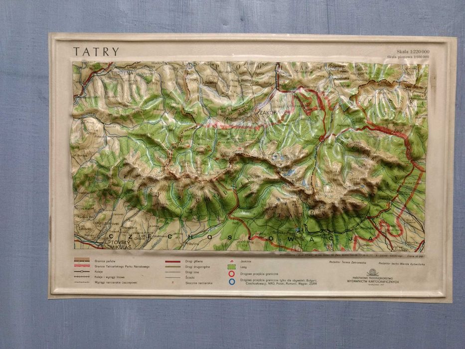 Tatry, mapa plastyczna, trójwymiarowa, 3D. 1977 r.
