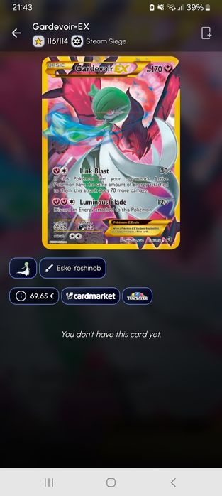 Carta de pokémon rara e avaliada pela app