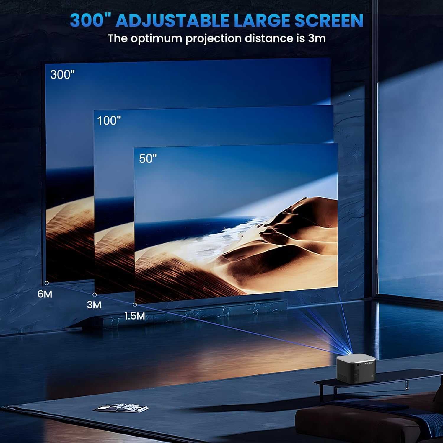 Auto Focus/Keystone] Projektor Groview z WiFi i Bluetooth,