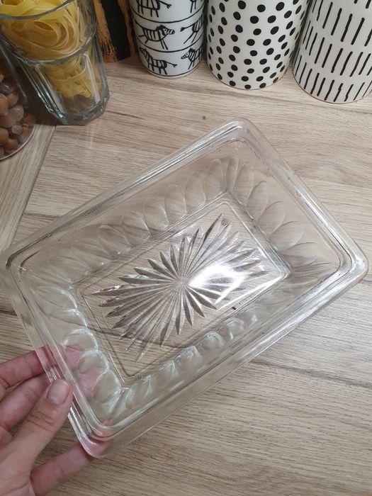 Szklana misa śledziowka stara taca PRL półmisek szkło
