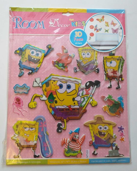 Naklejki piankowe 3D z postaciami z bajki Spongebob - 10 szt.