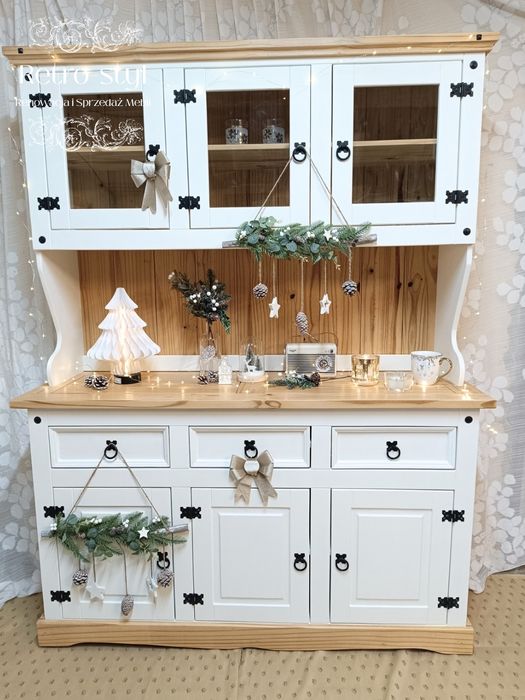 Kredens drewniany biały prowansalki rustykalny farmhouse DOWÓZ wiejski
