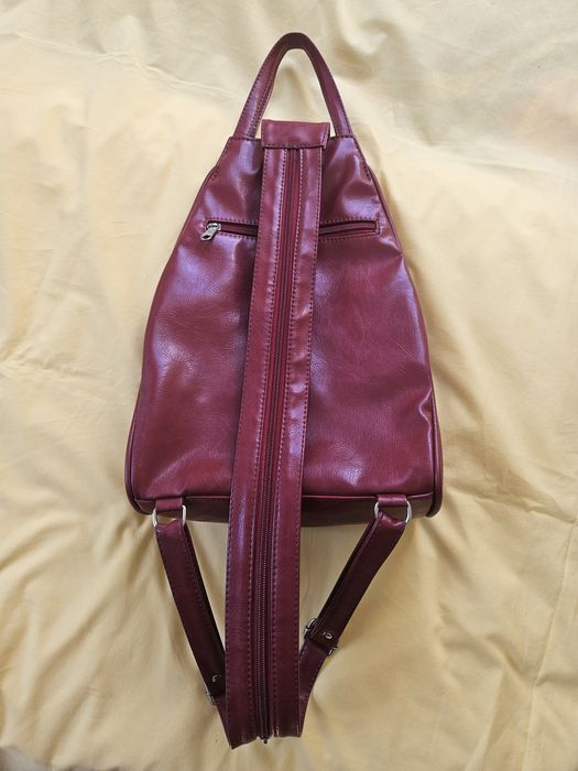 Modny Plecak, Torebka bordowa skórzana z kieszeniami