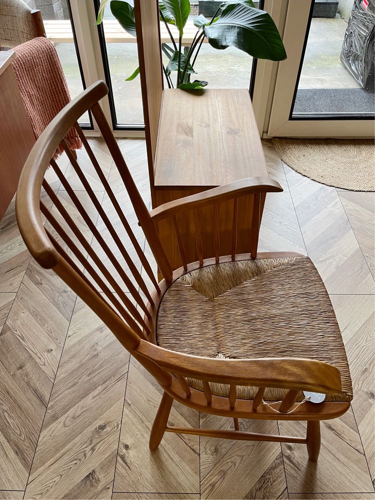 fotel krzesło drewno plecionka Lambrecht lata 50 niemcy vintage