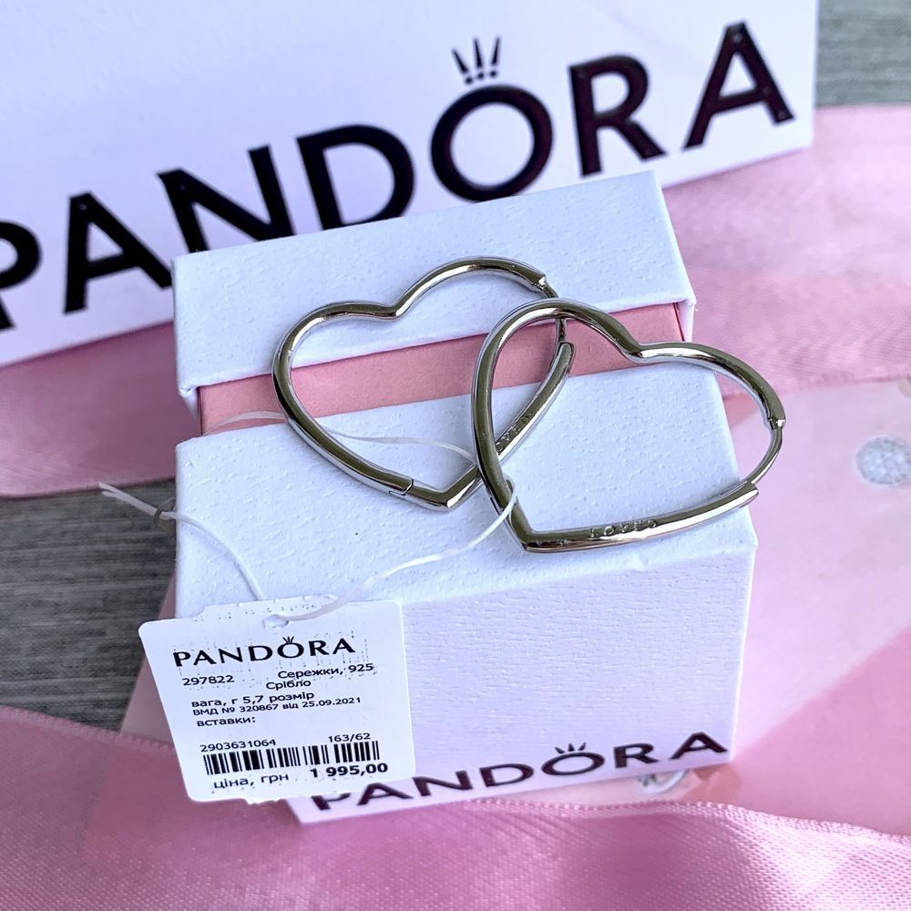 Сережки Pandora Пандора/ Серьги Pandora оригінал/ нові срібло кільця
