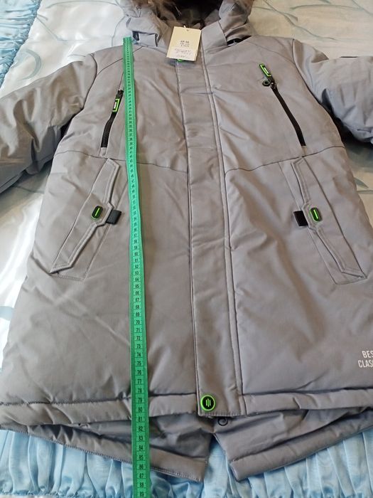 Куртка-пальто сіре з хутровою опушкою 2 розміри