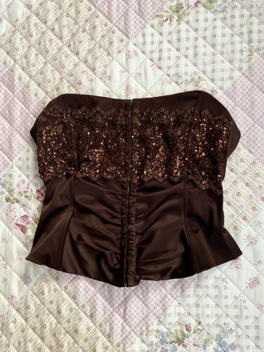 Brązowy top gorsetowy bez ramiączek L 40 river island cekiny y2k