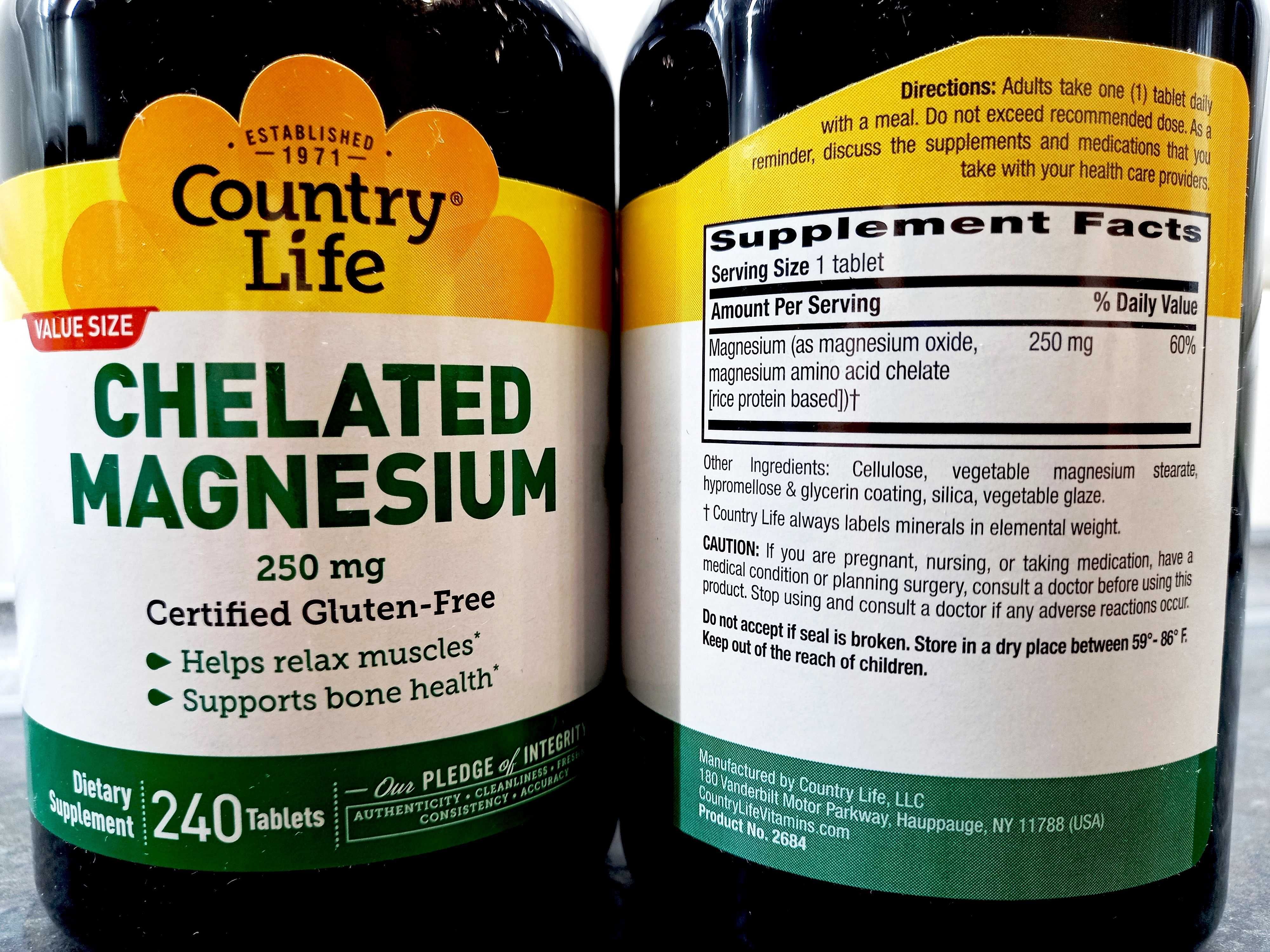 Country Life, Chelated Magnesium 250 мг (240 таб.) магний хелат магній