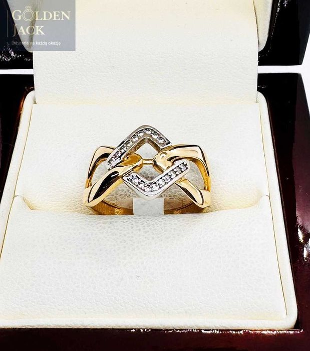 Złoty pierścionek z cyrkoniami ażurowe białe złoto p 585 roz. 16 2,31g